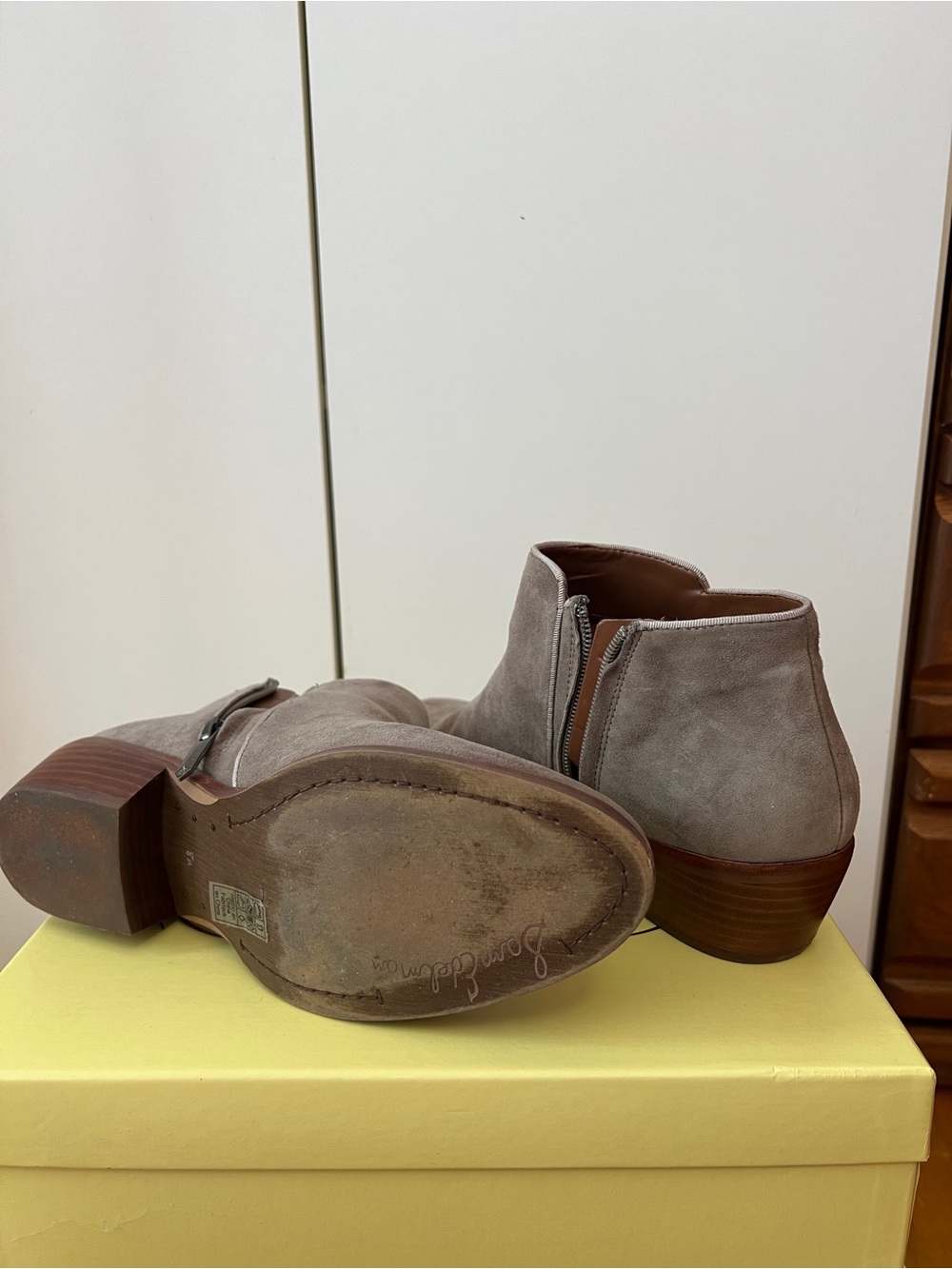 Sam Edelman Taupe Suede Ankle Booties with Side Zip